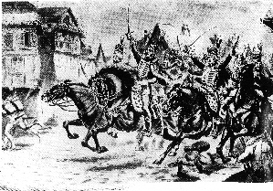 Le colonel Marulaz traverse la ville � la t�te du r�giment 